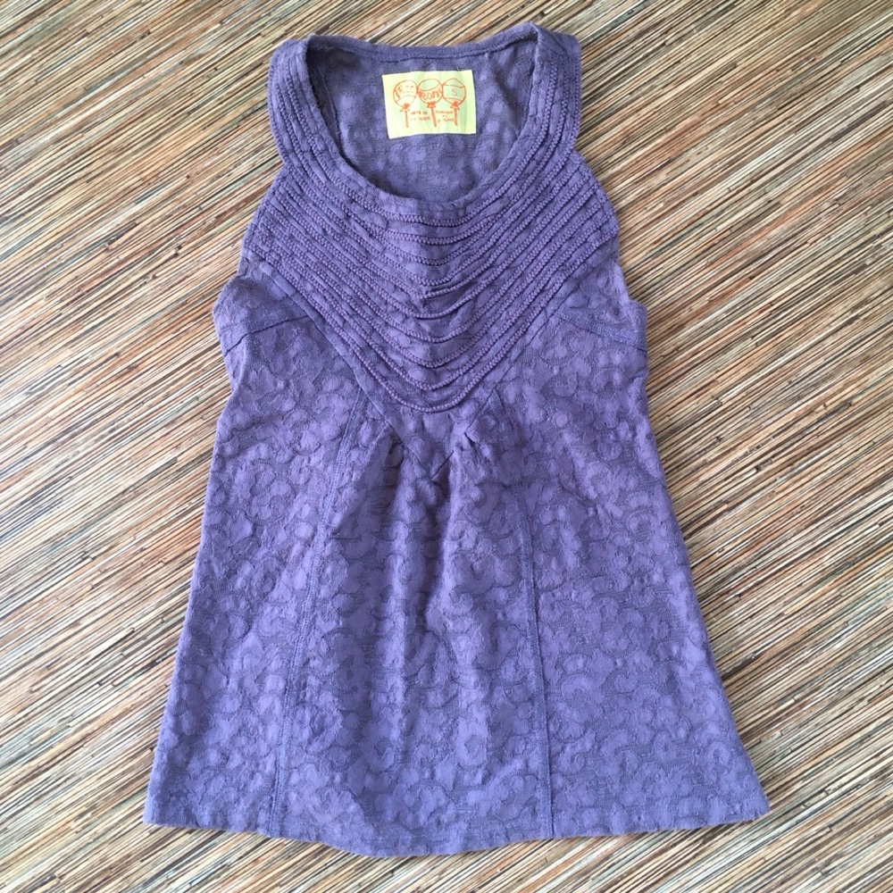 Free People Top Mauve Purple Sleeveless Lace Size S Stretch Fit & Flare Boho